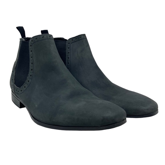 ASOS Boots Mens 6 Chelsea‎ Navy Nubuck Leather Elastic Sides Heel Grip Tread Tab - Picture 1 of 14